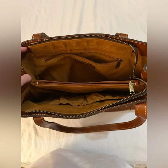 Vintage Used Patricia Nash Leather Chantilly Satchel Tan Color Group Heritage - Picture 4 of 10